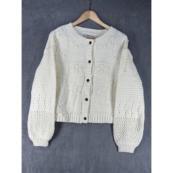 Anthropologie Pilcro Diana Cropped Cardigan Sweater Size Medium Ivory - Picture 3 of 9